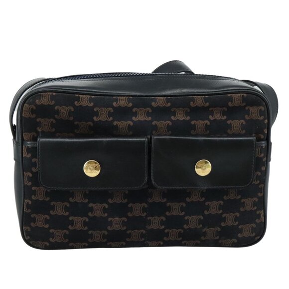 CELINE Macadam Canvas Shoulder Bag Suede Leather Navy Auth - Picture 2 of 16